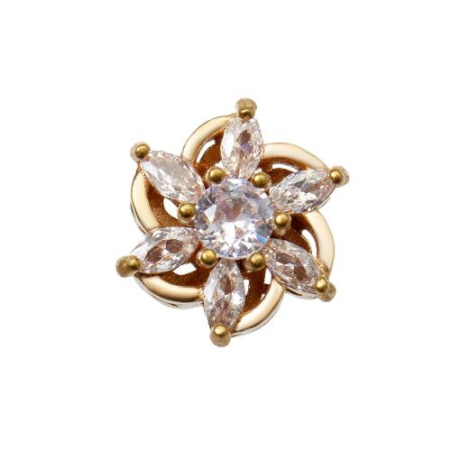 Abalorios de latón Rhinestone, metal, Flor, chapado, Bricolaje & con diamantes de imitación, dorado, libre de níquel, plomo & cadmio, 10.95x7.30x12.30mm, diámetro interior:aproximado 1.2mm, Vendido por UD