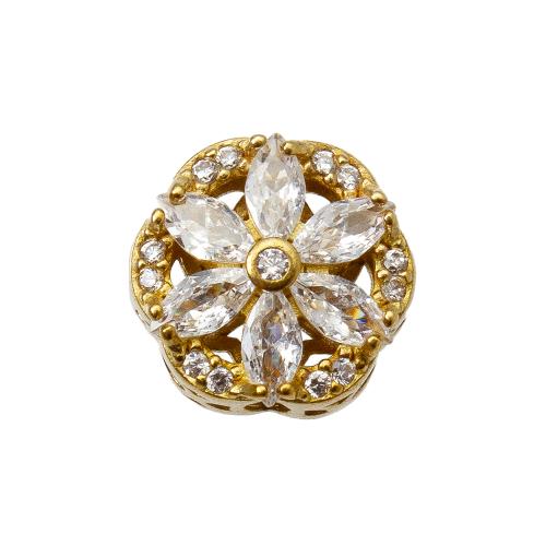 Strasszos Brass Beads, Sárgaréz, Virág, galvanizált, DIY, aranysárga, nikkel, ólom és kadmium mentes, 11.80x5.80x11.30mm, Belső átmérő:Kb 1.2mm, Által értékesített PC