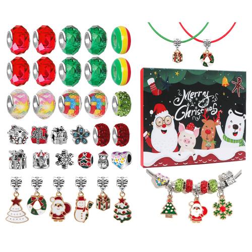 цинковый сплав Дети DIY Строка бисер Set, с Стеклянный, Девушка & эмаль, продается Box