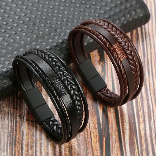 Cowhide Bracelet, le 304 Cruach dhosmálta, multilayer & do fear, dathanna níos mó le haghaidh rogha, Fad Thart 8.3 Inse, Díolta De réir PC