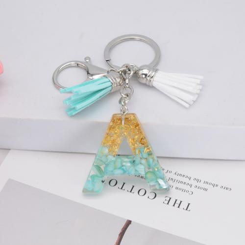 Resin Key Clasp with Zinc Alloy Alphabet Letter epoxy gel Unisex green Sold By PC