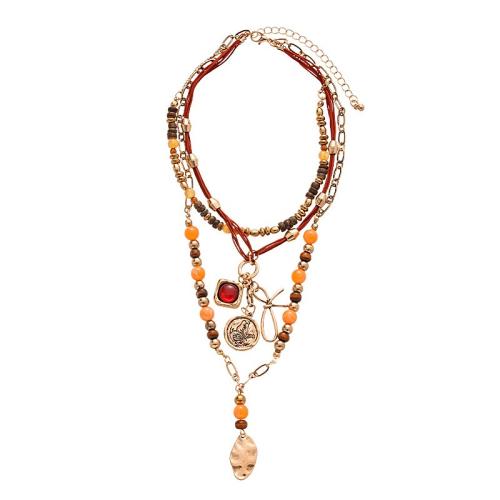 Mode Multi Layer halsband, Zink Alloy, med Terylene Cord & Trä & Akryl, handgjord, tre lager & mode smycken & för kvinna, fler färger för val, Säljs av PC