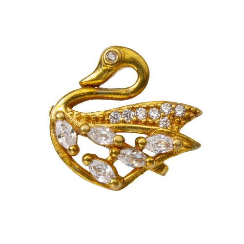 Pendentifs strass en laiton, cygne, Placage, DIY & avec strass & double trou, doré, protéger l'environnement, sans nickel, plomb et cadmium, 12.60x6.40x11.37mm, Vendu par PC