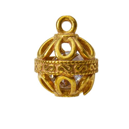 Strasszos Brass Medálok, Sárgaréz, Kerek, galvanizált, DIY, aranysárga, nikkel, ólom és kadmium mentes, 9.95x9.95x12.60mm, Által értékesített PC
