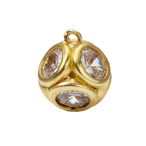 Strasszos Brass Medálok, Sárgaréz, Kerek, galvanizált, DIY, aranysárga, nikkel, ólom és kadmium mentes, 10.80x10.60x12.10mm, Által értékesített PC