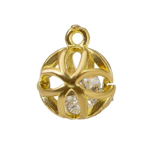 Strasszos Brass Medálok, Sárgaréz, Kerek, galvanizált, DIY, aranysárga, nikkel, ólom és kadmium mentes, 10.56x9.80x12.70mm, Által értékesített PC