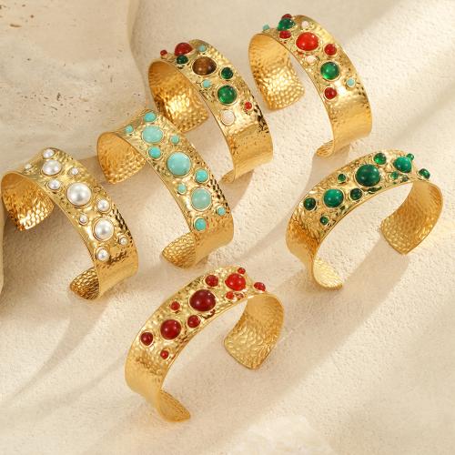 Stainless Steel Bangle 304 Stainless Steel with Gemstone plated fashion jewelry golden Sold By PC