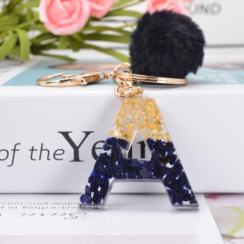 Bag Purse Charms Keyrings Keychains Resin with Plush & Zinc Alloy Alphabet Letter epoxy gel & for woman black Sold By PC