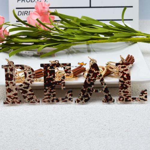 Bag Purse Charms Keyrings Keychains Acrylic with Zinc Alloy Alphabet Letter epoxy gel Unisex coffee color Sold By PC