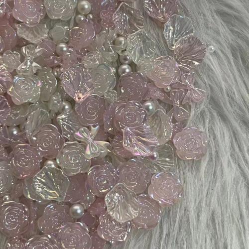 Harz Schmuckperlen, Blume, gemischtes Muster & DIY & verschiedene Größen vorhanden, Rosa, pendant length 20-30mm, verkauft von PC