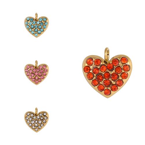 Rustfrit stål Heart Vedhæng, 304 rustfrit stål, guldfarve belagt, du kan DIY & med rhinestone, flere farver til valg, Solgt af PC