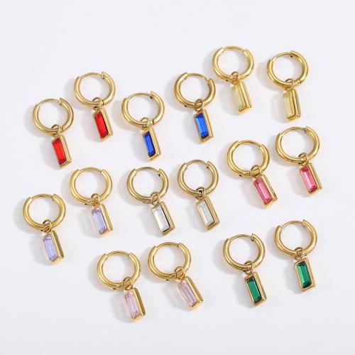 Rustfrit stål Drop ørering, 304 rustfrit stål, guldfarve belagt, mode smykker & Micro Pave cubic zirconia, flere farver til valg, Solgt af par