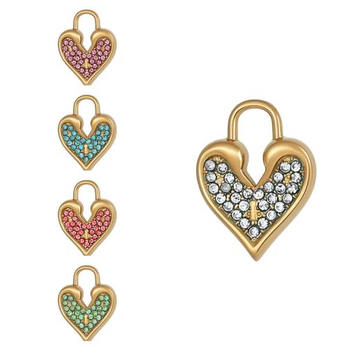 Rustfrit stål Heart Vedhæng, 304 rustfrit stål, guldfarve belagt, du kan DIY & med rhinestone, flere farver til valg, Solgt af PC