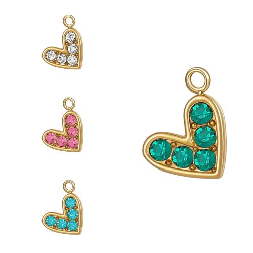 Rustfrit stål Heart Vedhæng, 304 rustfrit stål, guldfarve belagt, du kan DIY & med rhinestone, flere farver til valg, Solgt af PC