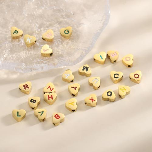 Stainless Steel Beads 304 Stainless Steel Heart gold color plated DIY & enamel Sold By PC