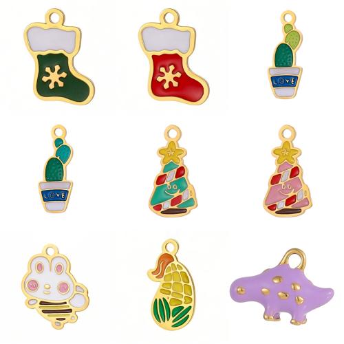 Stainless Steel Pendants 304 Stainless Steel gold color plated DIY & enamel Sold By PC