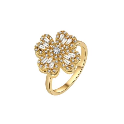 Messing Cuff fingerring, forgyldt, drejelig & for kvinde & med rhinestone, flere farver til valg, Størrelse:7, Solgt af PC