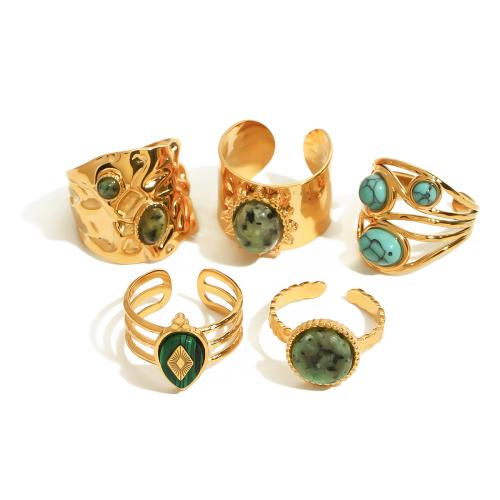 Anillo de dedo de acero inoxidable, acero inoxidable 304, con Piedra natural, chapado, diferentes estilos para la opción & para mujer & hueco, dorado, Vendido por UD