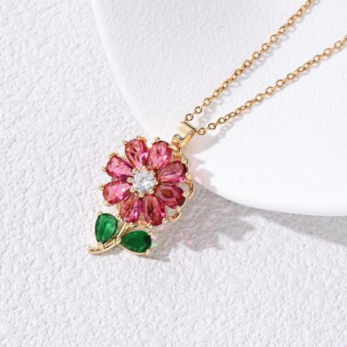Brass Necklace plated rotatable & micro pave cubic zirconia & for woman golden Length Approx 41-50 cm Sold By PC