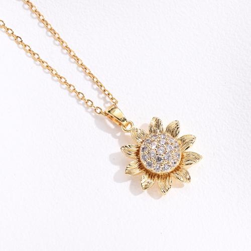Brass Necklace plated rotatable & micro pave cubic zirconia & for woman golden Length Approx 41-50 cm Sold By PC