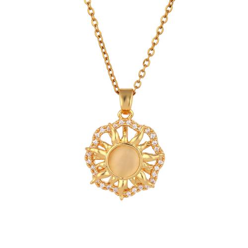 Brass Necklace plated rotatable & micro pave cubic zirconia & for woman & hollow golden Sold By PC