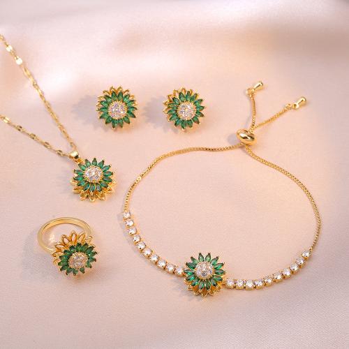 laiton parure de bijoux, Placage, rotatif & styles différents pour le choix & pavé de micro zircon & pour femme, doré, Necklace :45cm Bracelet :16cm., Vendu par PC