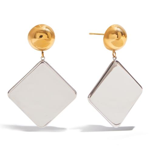 Stainless Steel Drop Earring 304 Stainless Steel Square plated fashion jewelry & for woman & two tone Sold By Pair