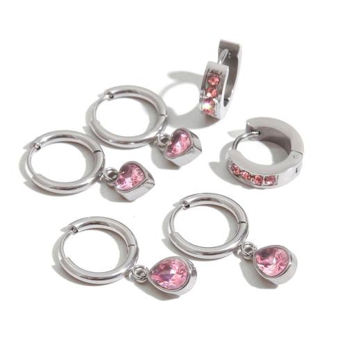 Acero inoxidable gota pendiente, acero inoxidable 304, con cúbica circonia, chapado, Joyería & diferentes estilos para la opción & para mujer, color original, Vendido por Par