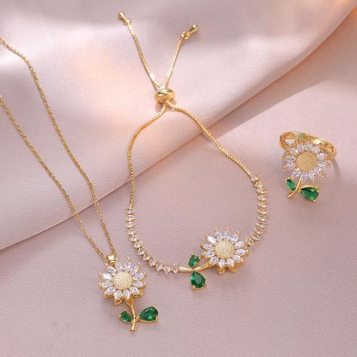 Sárgaréz Jewelry Set, galvanizált, forgatható & különböző stílusokat a választás & mikro egyengetni cirkónia & a nő, aranysárga, Által értékesített PC
