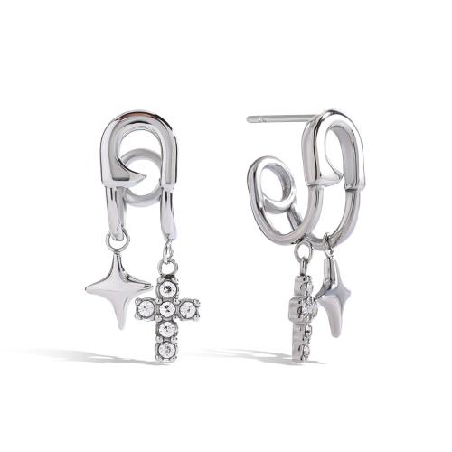 Rustfrit stål Drop ørering, 304 rustfrit stål, med Cubic Zirconia, forgyldt, mode smykker & for kvinde & hule, oprindelige farve, Solgt af par