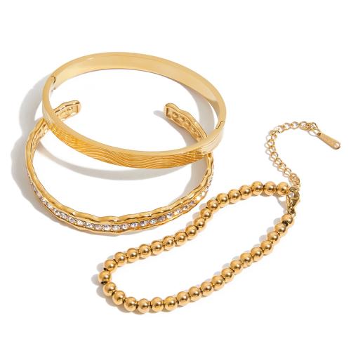 304 Stainless Steel Cuff Bangle with Cubic Zirconia golden fashion jewelry & for woman plated Sold By PC