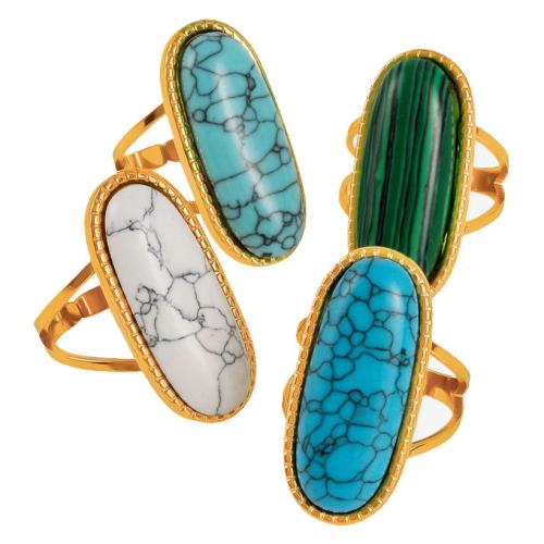 304 acciaio inox Anelli Cuff, with Sintetico - Malachite & turchese sintetico, placcato, materiali diversi per la scelta & unisex & cavo, nessuno, Venduto da PC