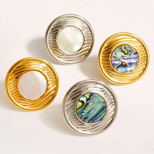 304 rustfrit stål Cuff fingerring, med White Shell, forgyldt, mode smykker & forskellige materialer til valg & for kvinde, flere farver til valg, Solgt af PC