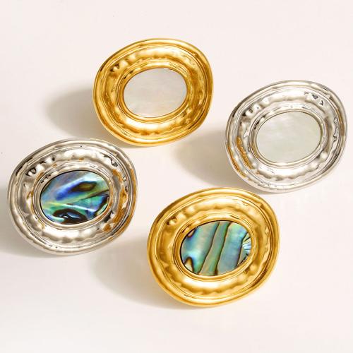 304 rustfrit stål Cuff fingerring, med White Shell, forgyldt, mode smykker & forskellige materialer til valg & for kvinde, flere farver til valg, Solgt af PC