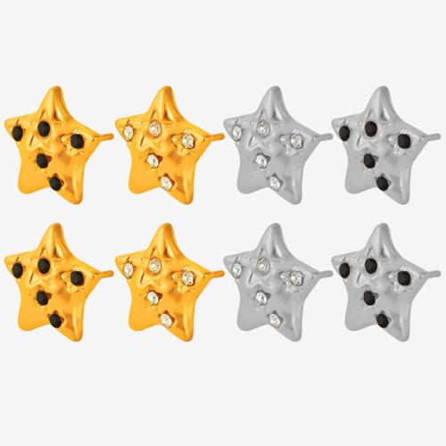 Stainless Steel Stud Øreringe, 304 rustfrit stål, Stjerne, forgyldt, mode smykker & for kvinde & med rhinestone, flere farver til valg, Solgt af par