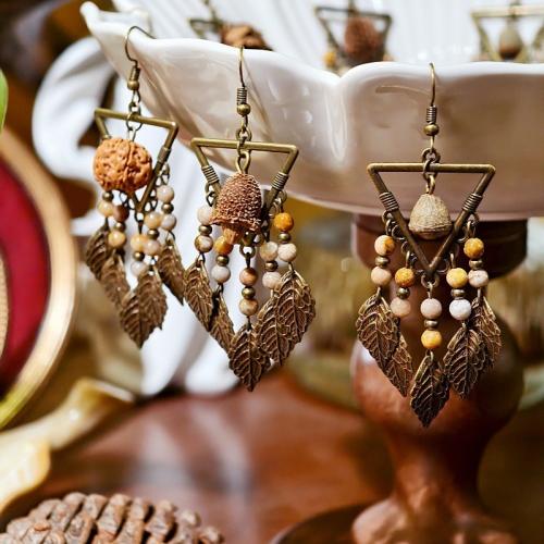 Brass Drop Earring with Gemstone & Wood handmade fashion jewelry & for woman Length Approx 9 cm Sold By PC