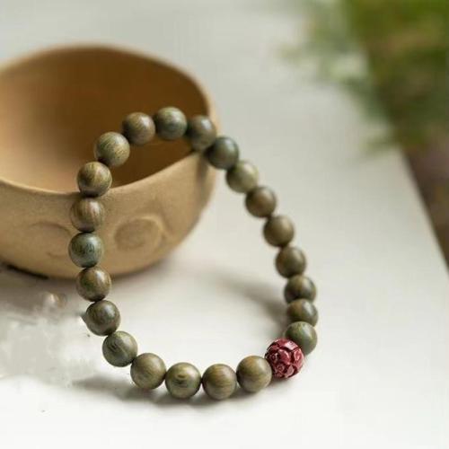  Green Sandalwood Bracelet with Cinnabar fashion jewelry & Unisex handmade Approx 17.8 cm  Sold By PC