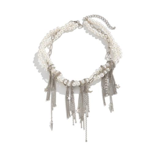 Fashion Fringe collier, perle de plastique, avec Cuivre-Coated-Fer & chaîne de fer & alliage de zinc, Placage, bijoux de mode & différents matériaux pour le choix & pour femme, plus de couleurs à choisir, Vendu par PC