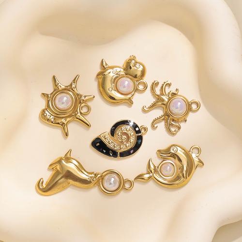 Acciaio inossidabile Animal Ciondoli, 304 acciaio inox, with Shell Pearl, placcato, DIY & stili diversi per la scelta & smalto, nessuno, 10PC/borsa, Venduto da borsa