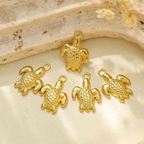 304 Stainless Steel Pendant Turtle gold color plated DIY Sold By Bag