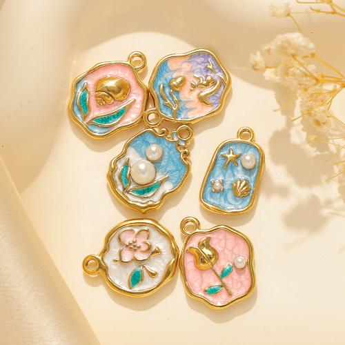 304 Stainless Steel Pendant gold color plated DIY & enamel Sold By Bag