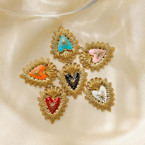 304 Stainless Steel Pendant Heart gold color plated DIY & enamel Sold By Bag