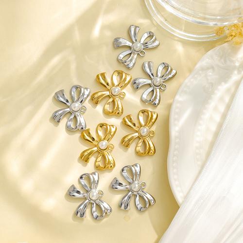 304 roestvrij staal Hanger, met Plastic Pearl, Strik, gold plated, DIY & glazuur, meer kleuren voor de keuze, 10pC's/Bag, Verkocht door Bag