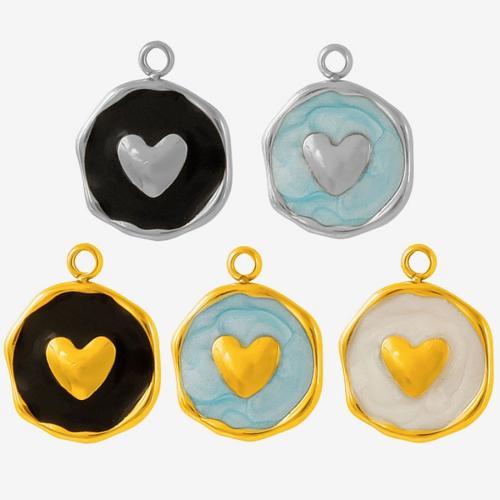 Roestvrijstaal Hart Hangers, 304 roestvrij staal, plated, DIY & glazuur, meer kleuren voor de keuze, 10pC's/Bag, Verkocht door Bag