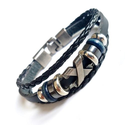 Cowhide Bracelet with Zinc Alloy multilayer & Unisex black Length Approx 7-9 Inch Sold By PC