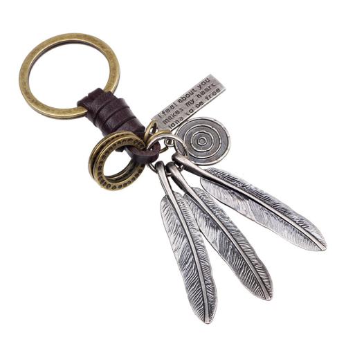 Bag Purse Charms Keyrings Keychains Zinc Alloy with Cowhide Feather punk style & Unisex 180mm Sold By PC