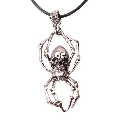 Titanium Steel Necklace with leather cord & Zinc Alloy Skull plated & for man Length Approx 19.5-31.5 Inch Sold By PC