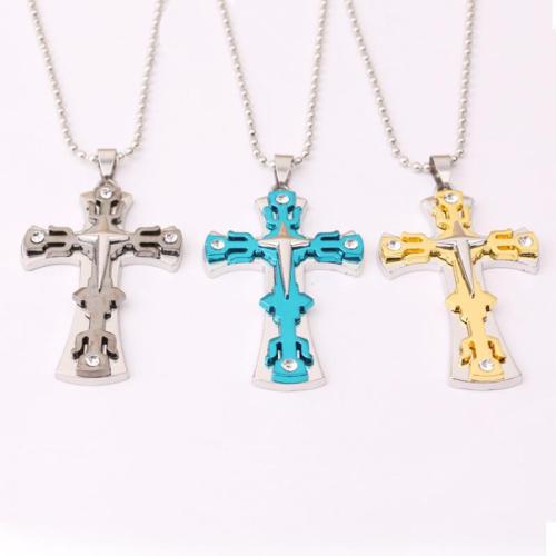 Sinc Alloy Muince, Cross, plátáilte, slabhra liathróid & do fear & le rhinestone, dathanna níos mó le haghaidh rogha, Fad Thart 19.5-31.5 Inse, Díolta De réir PC