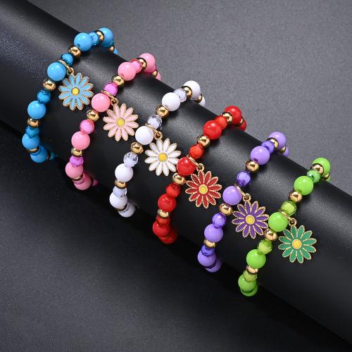 Titanium Steel Bracelet with Glass Beads & 304 Stainless Steel gold color plated fashion jewelry & enamel Sold By PC