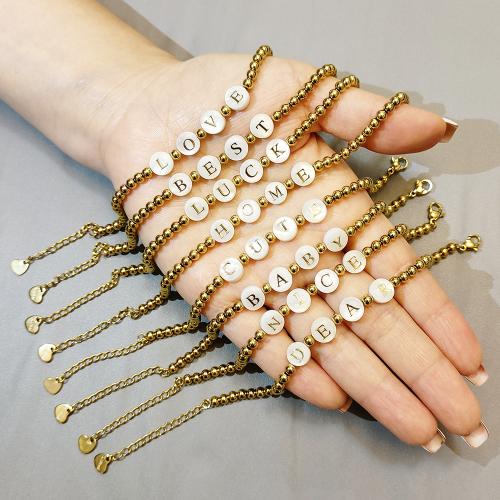 Stainless Steel smycken Armband, 304 rostfritt stål, med Sötvatten Shell, guldfärg pläterade, mode smycken & emalj, fler färger för val, Säljs av PC